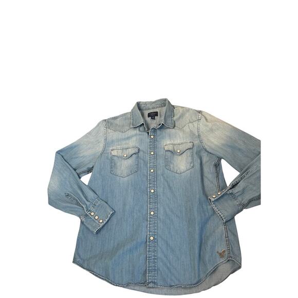 American Eagle chambray top shirt button down pearl snap jean 100% cotton SZ LG - Picture 1 of 6